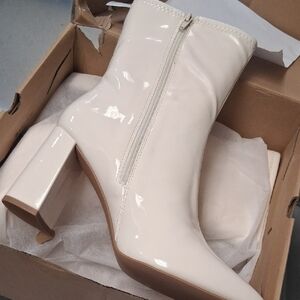 Elegant White Patent Leather Ankle Boots